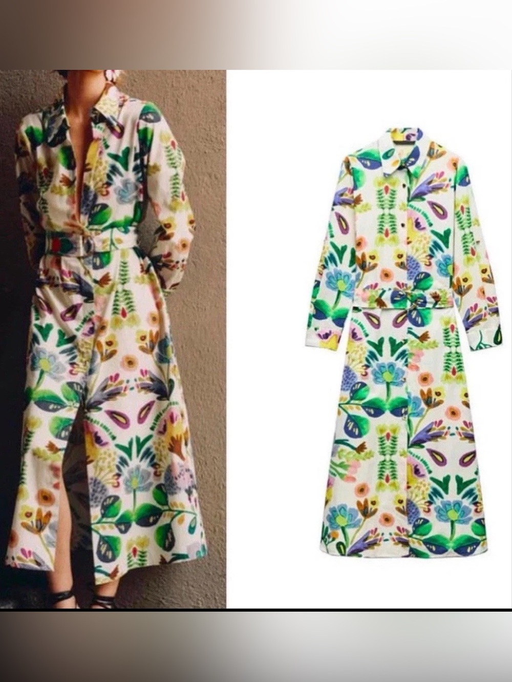Zara floral poplin shirt maxi dress midi long sleeve colorful SS24 blogger fav - Picture 2 of 16